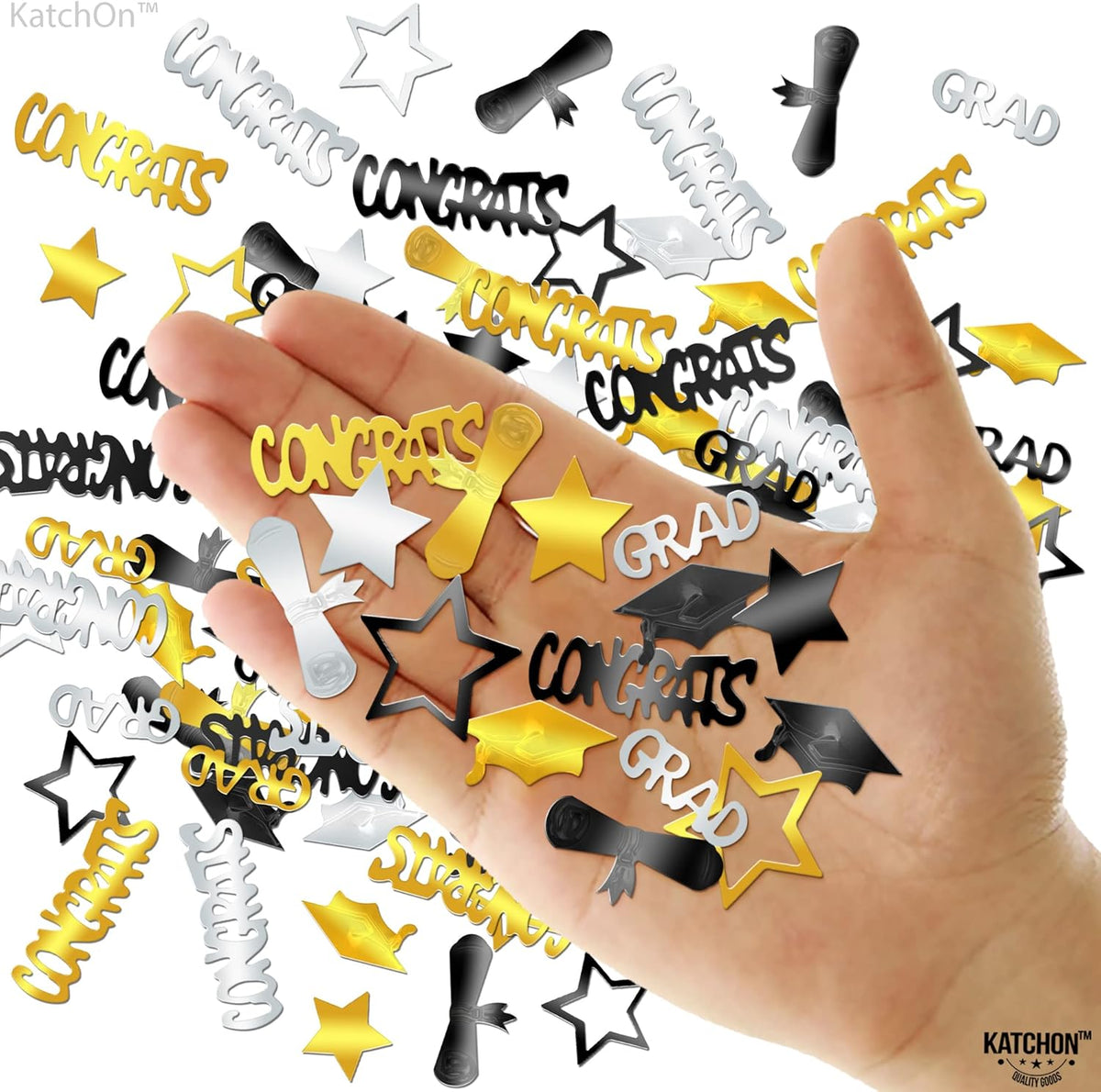 KatchOn, Congrats Grad Graduation Confetti 2025 - Pack of 1000 | Black and Gold Grad Decorations