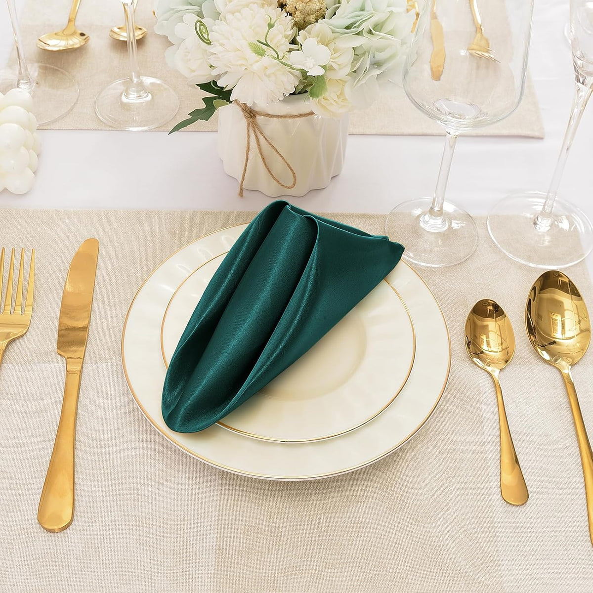 50 Pieces Forest Green Satin Napkins, 17" x 17" Square Table Napkins, Silky Soft Smooth Washable