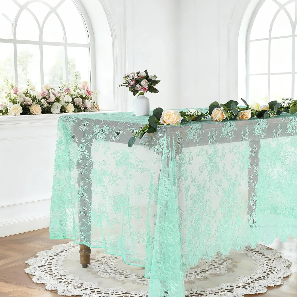 LuoluoHouse Vintage Lace Tablecloth Table Fabric 60x120 Inch for Garden Rustic Wedding Bridal