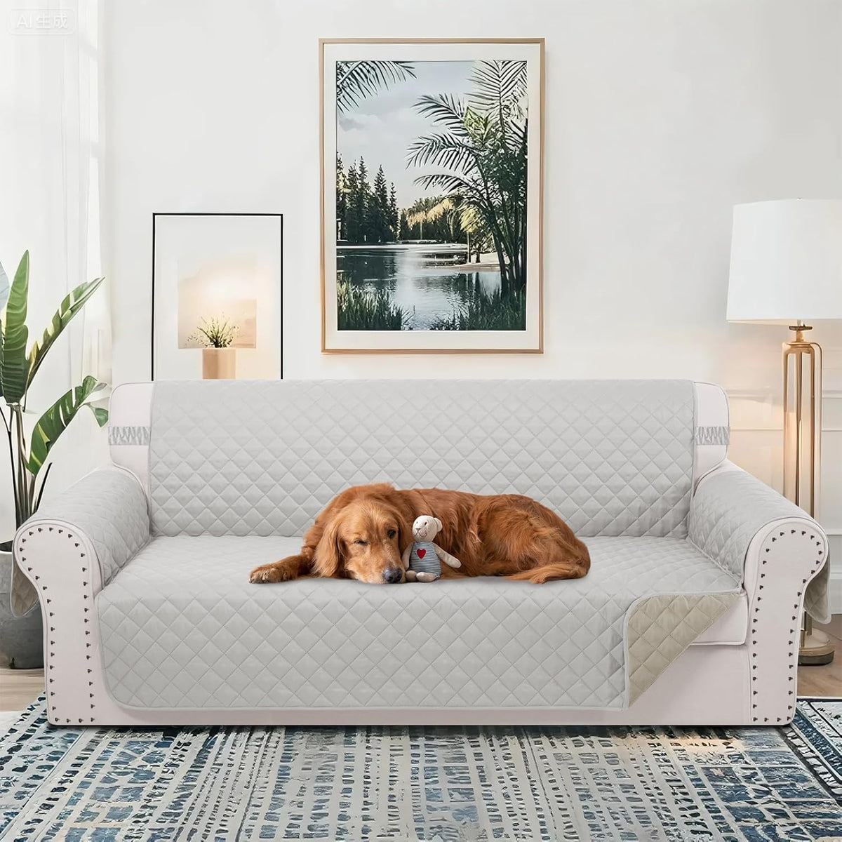Reversible 4 Seater Sofa Cover 91 Inch Large Couch Cover Furniture Protector(Sofa XX-Large,Light