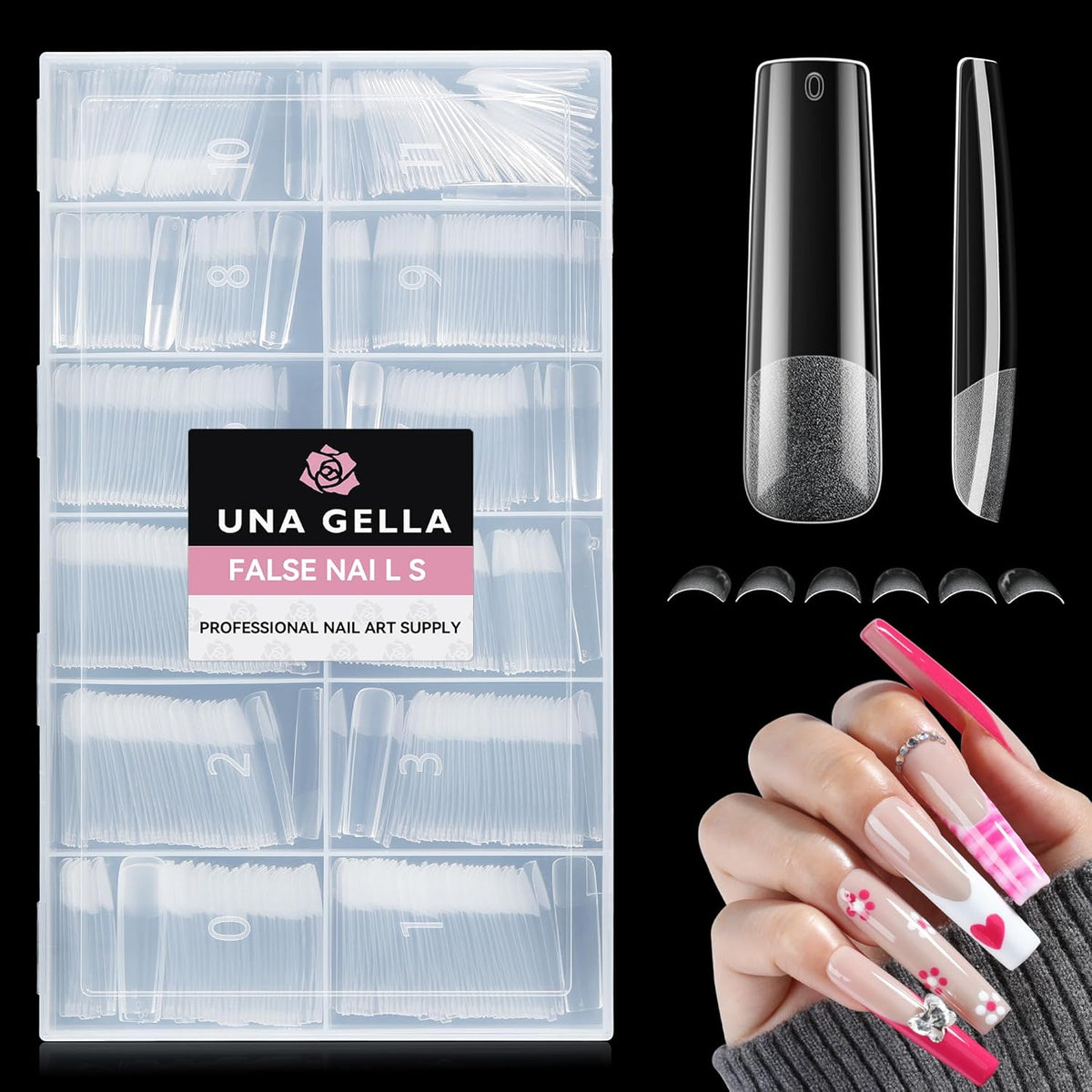 UNA GELLA Nail Tips Sqaure Extra Long Tapered Sqaure Nail Tips 504pcs XXL Clear Fake Nails Full