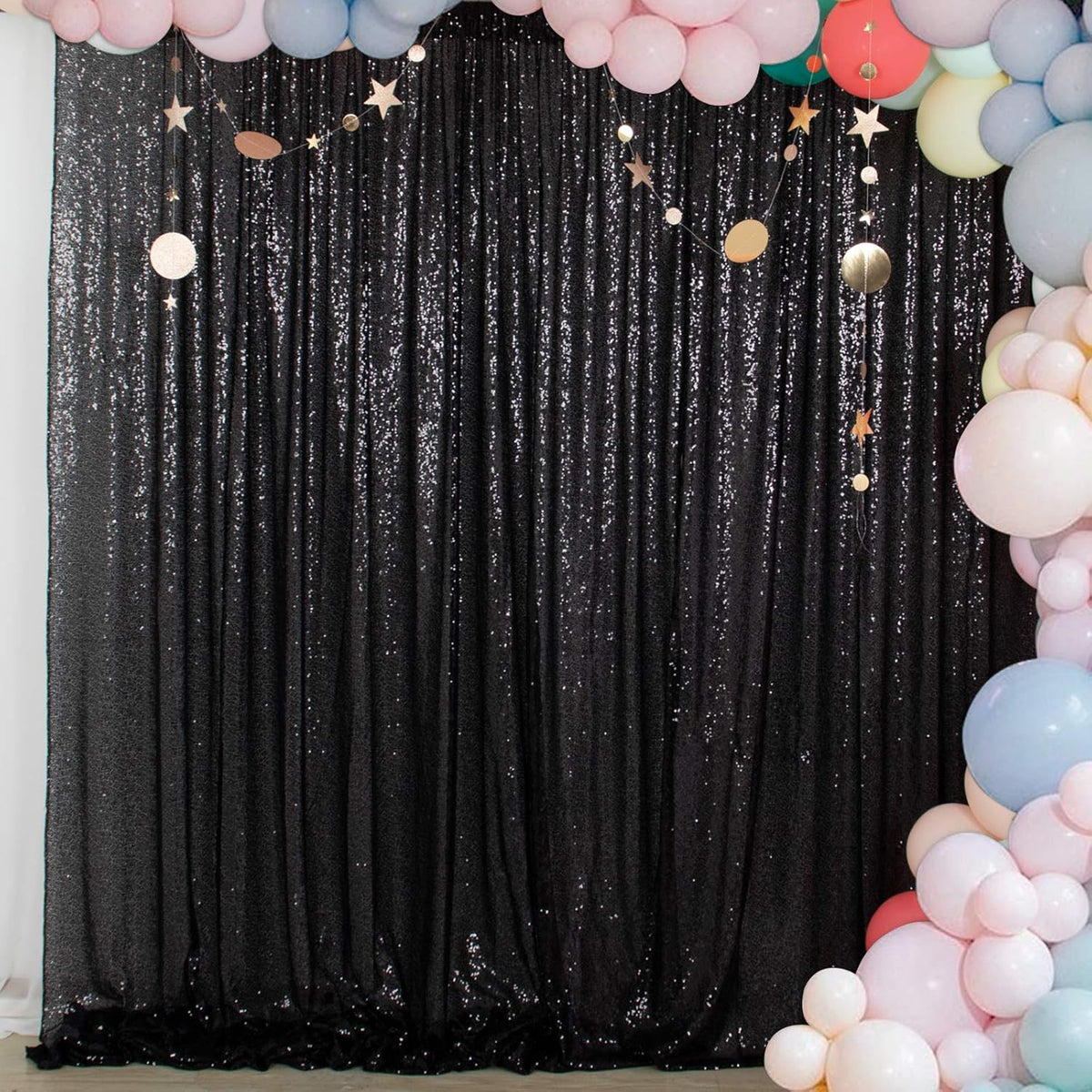 ShinyBeauty Sequin Backdrop- 5FTx10FT-Black-Sequin Photo Backdrop,Photo Booth Background,Sequence