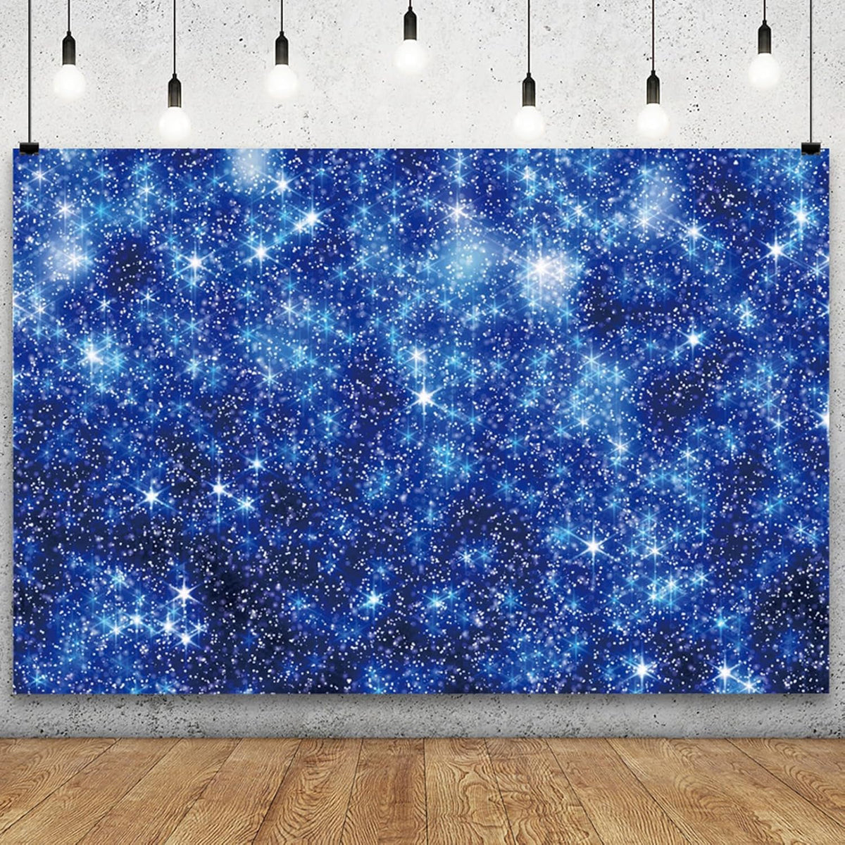 YongFoto Blue Glitter Backdrop 8x6ft Silver Light Spots Navy Blue Sequin Bokeh Photography