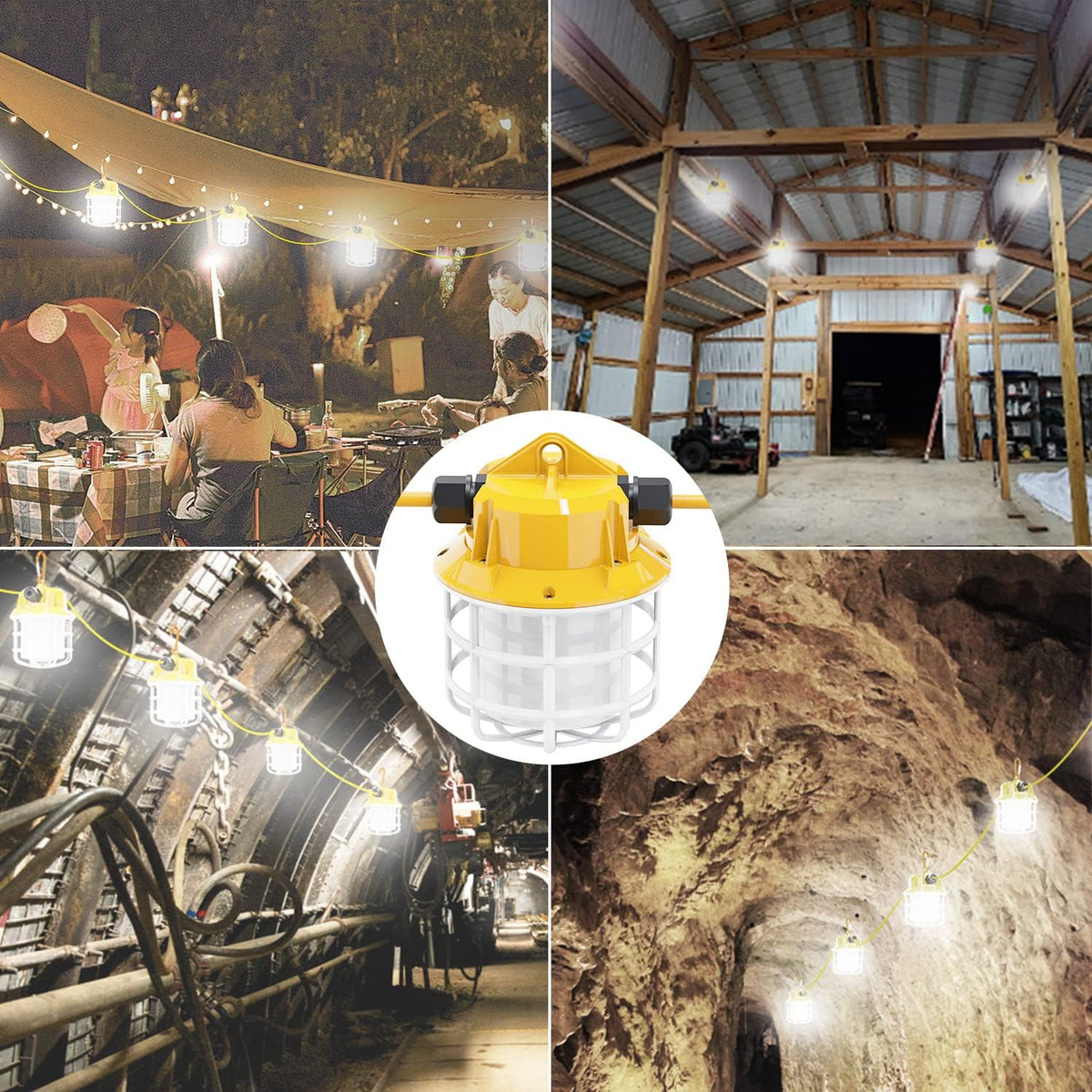 50ft LED Construction String Lights, 75W 7500LM Industrial Grade Super Bright String Work Lights
