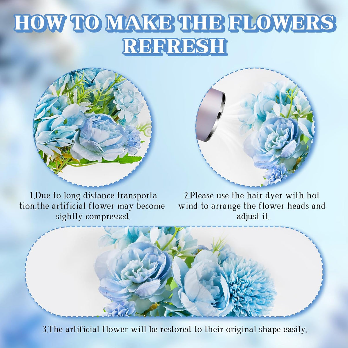 6 Pack Artificial Flowers, Fake Faux Peony Silk Hydrangea Plastic Carnations Daisy Realistic Flower