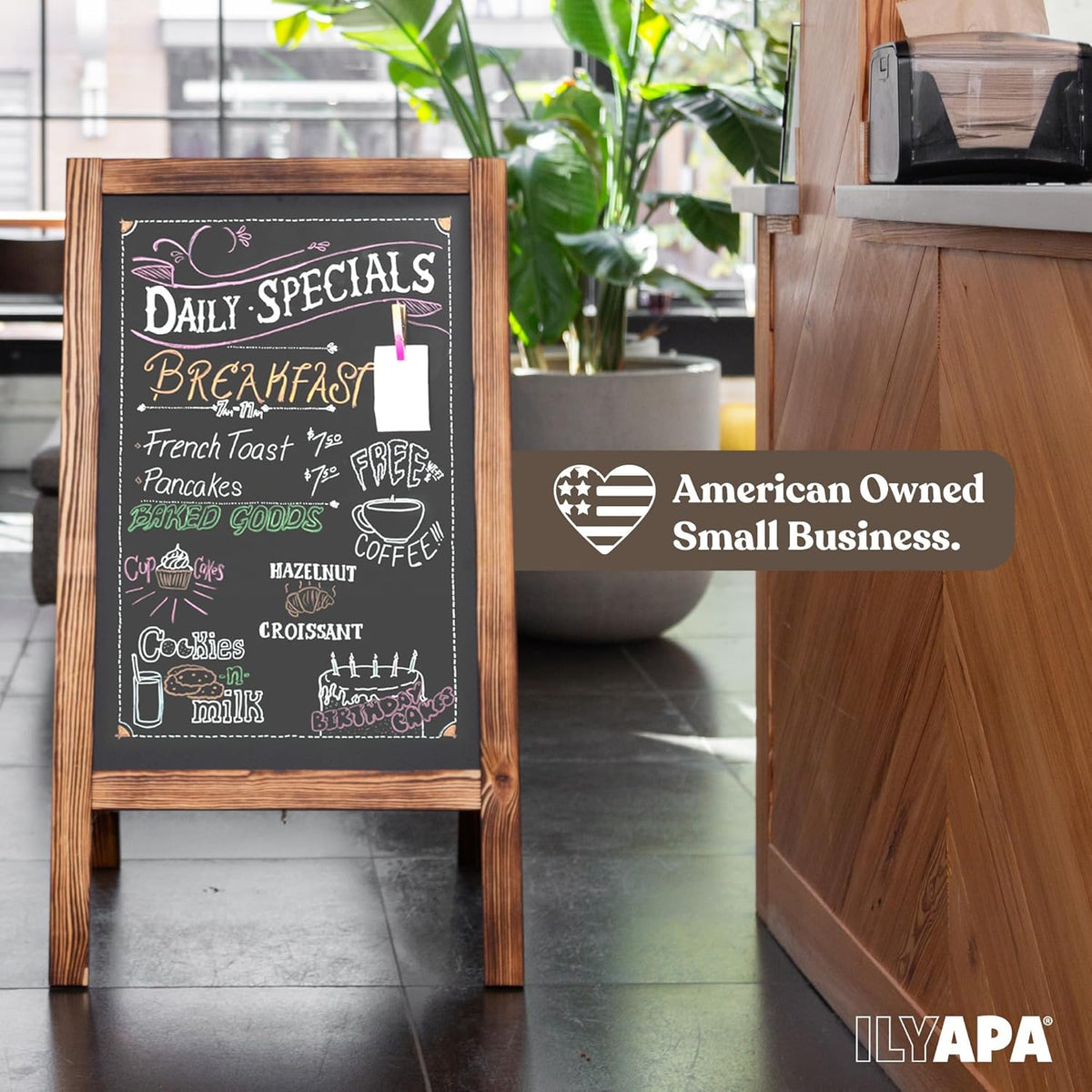 Ilyapa Wooden Sandwich Board Signs Outdoor A Frame Chalkboard Sign with Eraser & Chalk - Magnetic