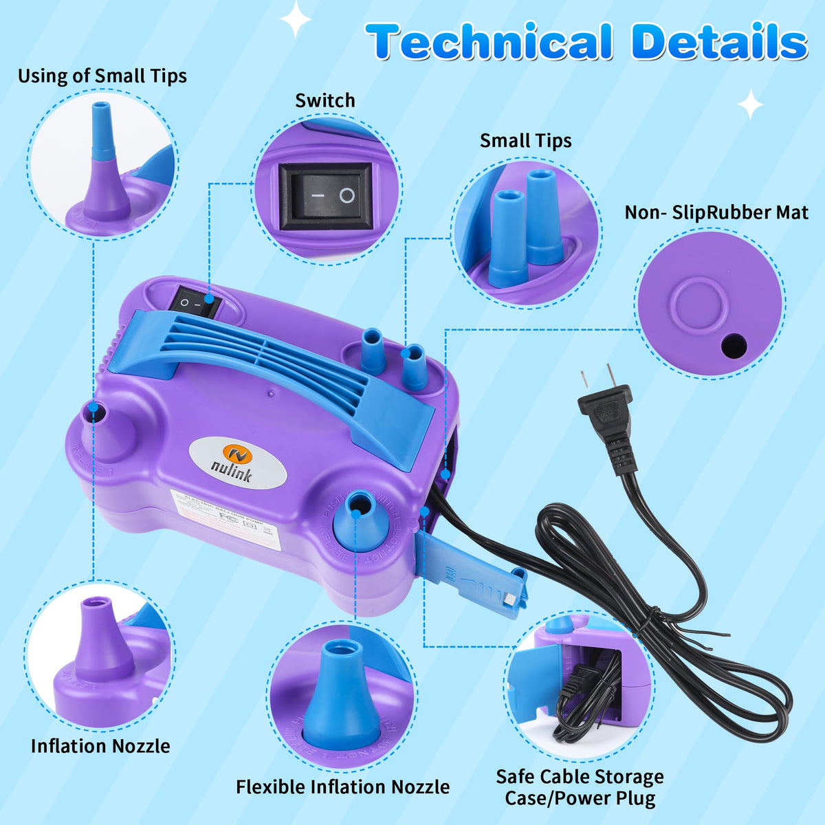NuLink Balloon Pump Electric Portable Dual Nozzle Air Pump for Balloons Blower Pump Inflator for