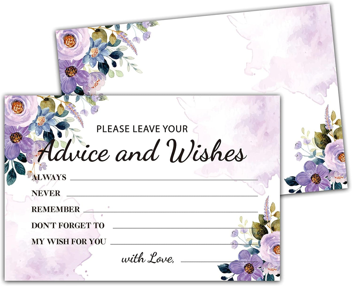 Purple Floral Advice and Wishes Cards, 25 Pcs Watercolor Purple Double Sided Advice Cards for The