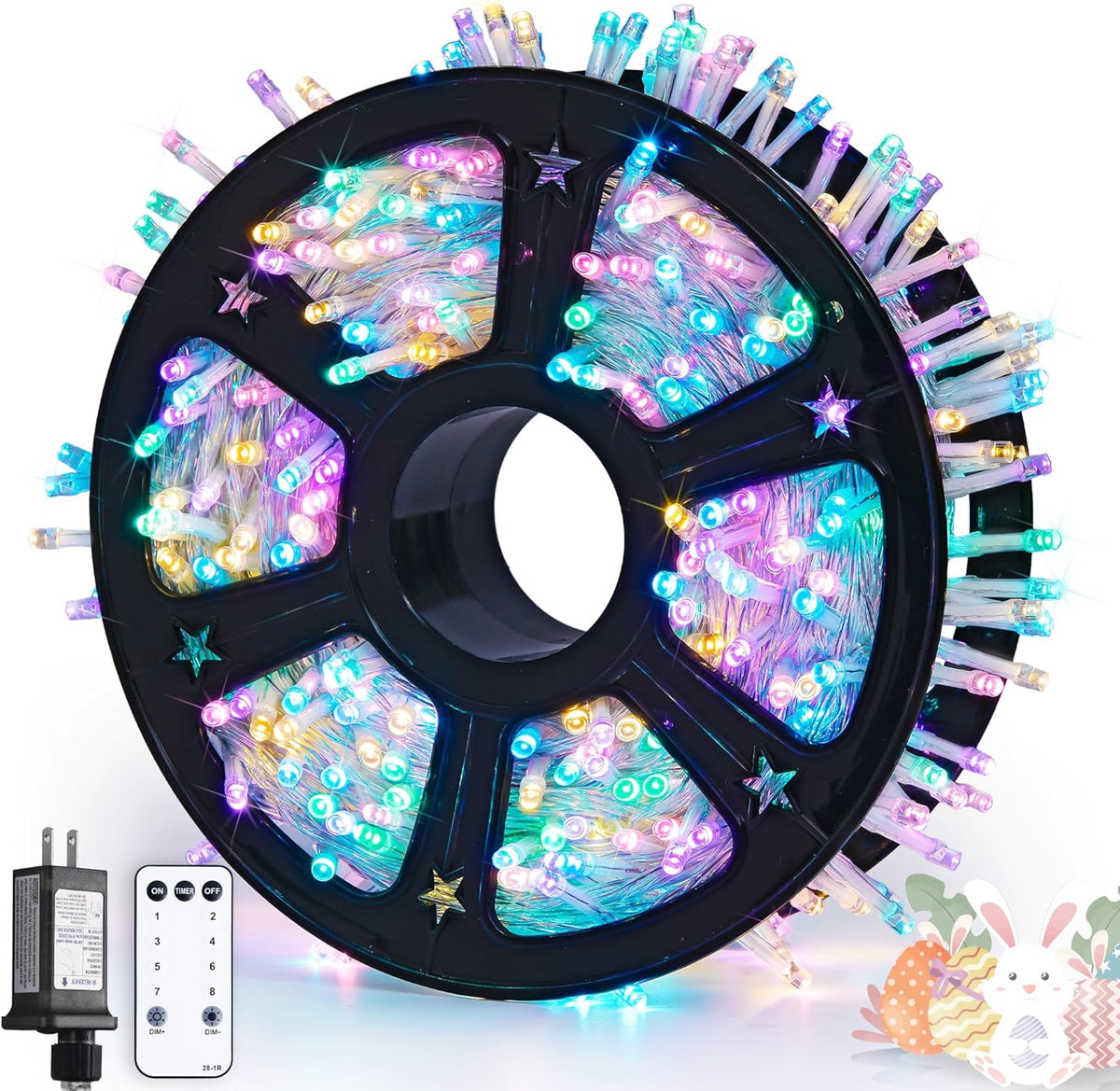 JMEXSUSS Easter Lights Clear Wire Outdoor Indoor, 168ft 600 LED Multicolor Easter String Lights