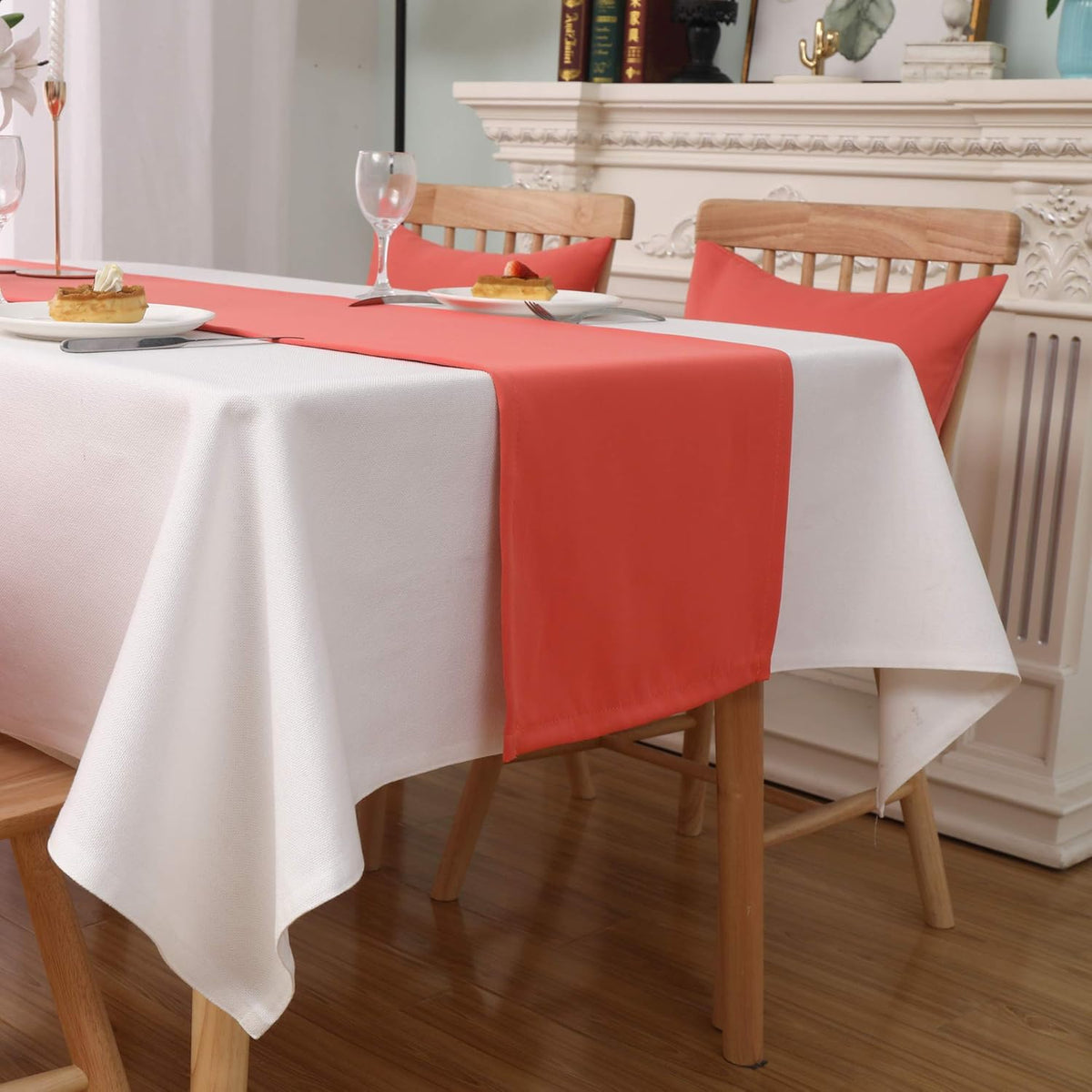 DUALIFE Coral Table Runner 14x72 Inch Solid Color Thick Polyester Decorative Cloth Handcrafted for