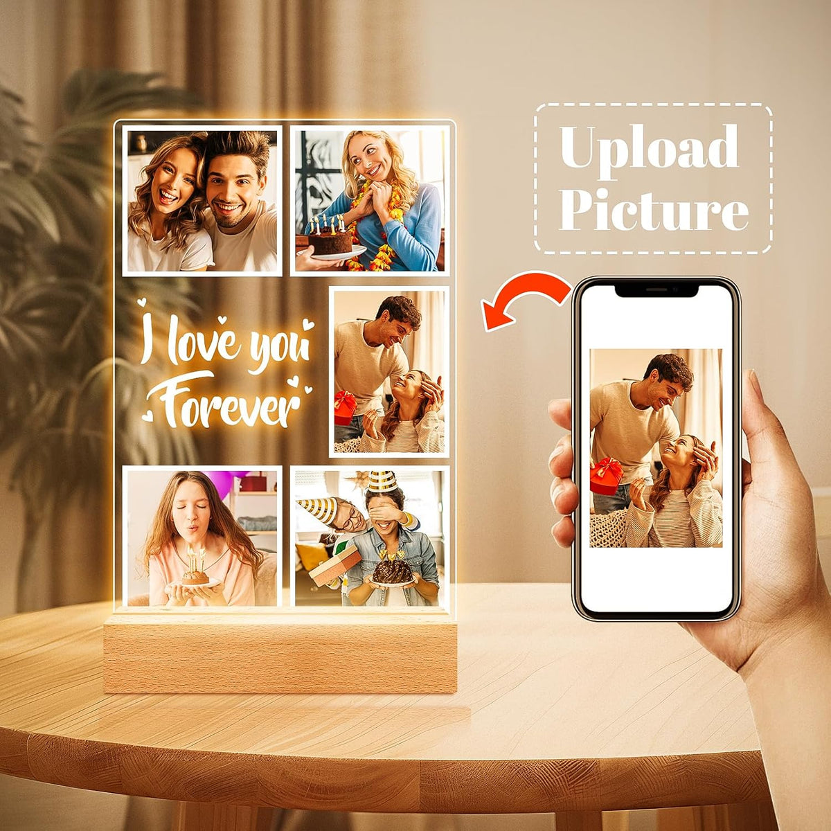 Custom Picture Frames with Photos, Customized Photo Frame with Night Light, Personalized Picture
