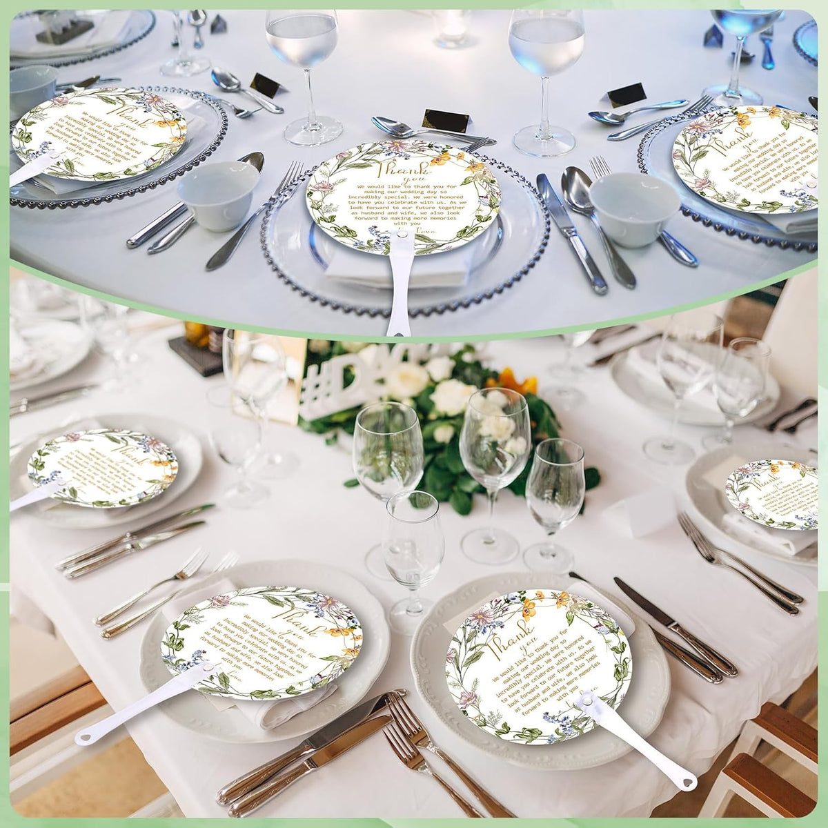 Roowest 100 Pcs Wedding Fans for Guests Bulk Plastic Floral Handheld Wedding Fans with Handle Thank