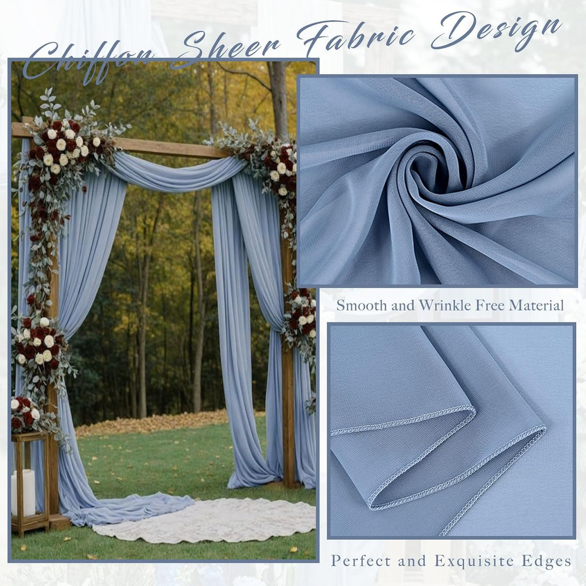 20Ft length x 28" width 2 Panels Wedding Arch Draping Fabric Dusty Blue Arch Drapes Chiffon Fabric