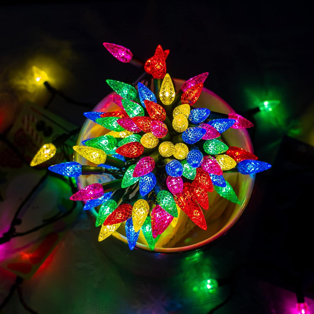 Dazzle Bright C6 Christmas String Lights, 100 LED 33 FT Waterproof Green Wire Fairy Lights, 8 Modes