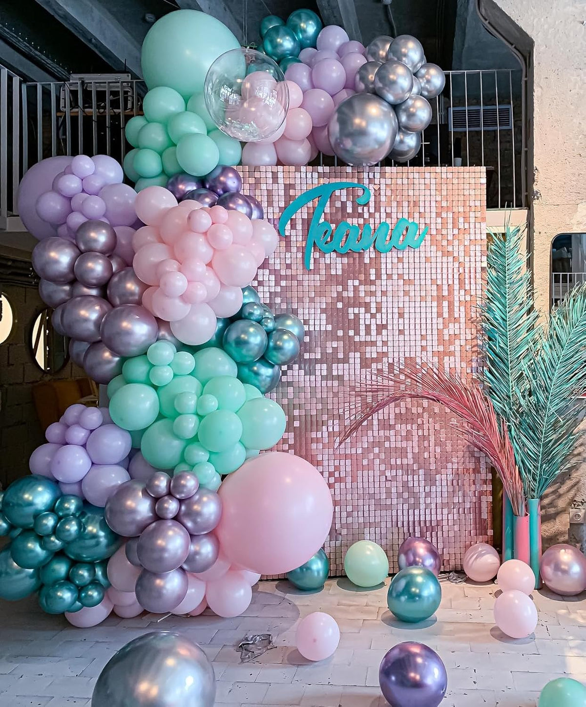 Mermaid Balloons, 12 Inches Purple and Green Balloons Teal Purple White Metallic Confetti Green