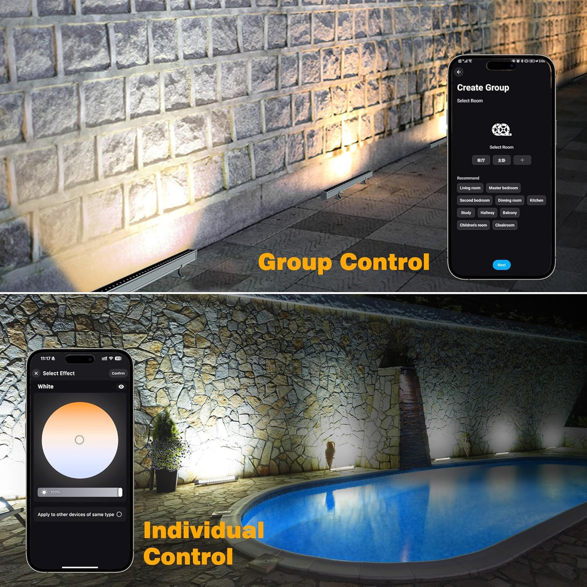 Smart Wall Washer Lights Adjustable Color Temperature 2700K-6500K,72W 9600lm 1%-100% Brightness