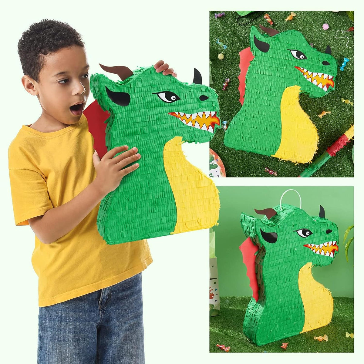 WERNNSAI Dragon Piñata - Dinosaur Party Supplies Dino Piñata Bundle with Blindfold and Stick for