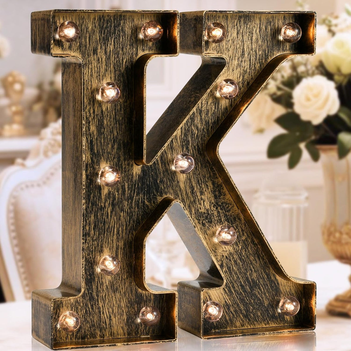 OYCBUZO Golden Black Led Marquee Letter - Industrial, Vintage Style Light Up Alphabet Letter Sign