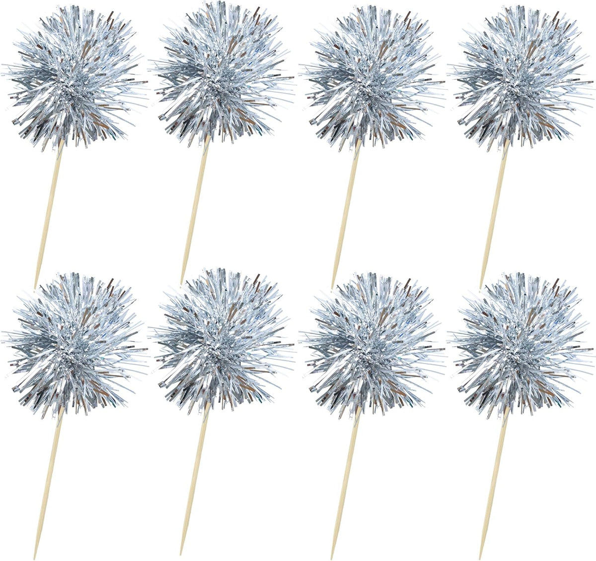 Ephlyn 30Pcs Foil Firework Cupcake Toppers Sparkle Tinsel Cupcake Picks Happy Birthday Cake Toppers