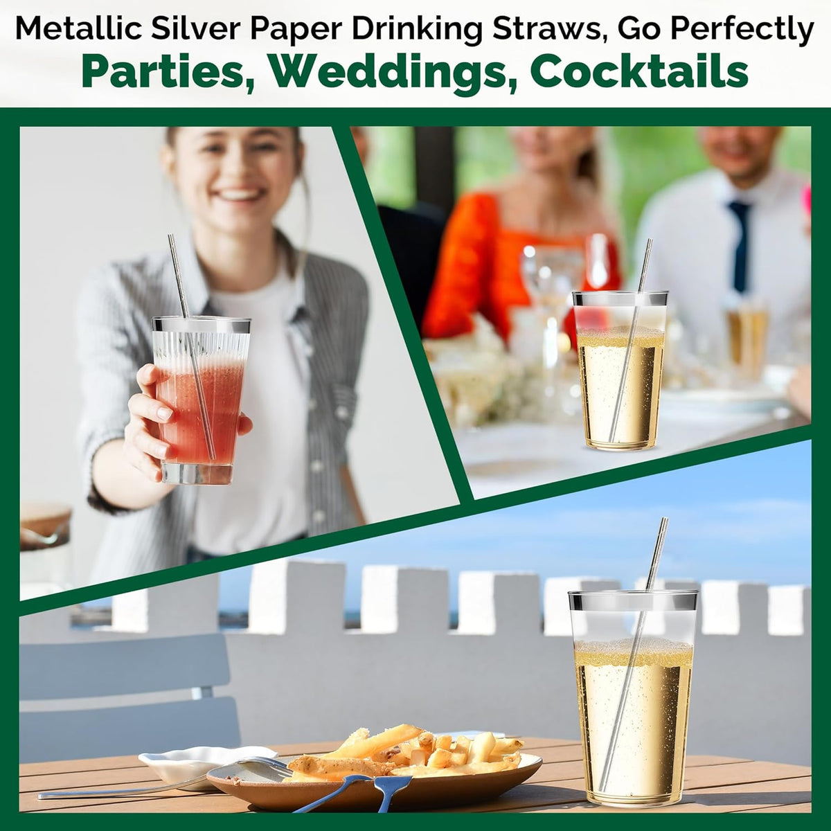 7.75 inch Disposable Silver Paper Straws 1000 Counts - for Drinking, Cocktail, Bar, Restaurant