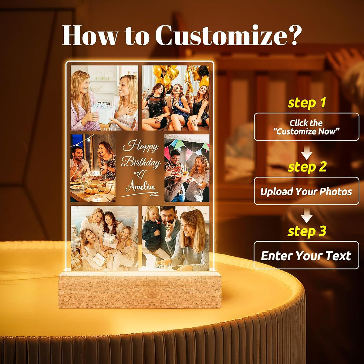 Custom Picture Frames with Photo, Personalized Collage Picture Frame with Night Light, Custom Photo