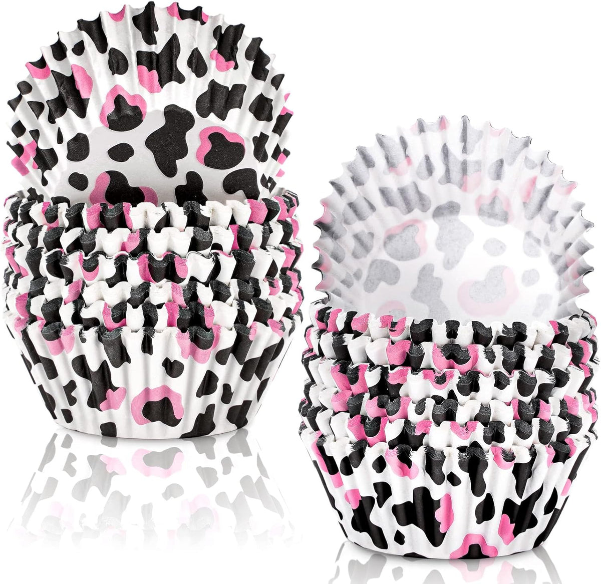 Waline 300 Pcs Cow Print Cupcake Liners - 2x1.2 Inch Cow Animal Baking Cups Holders for Baby