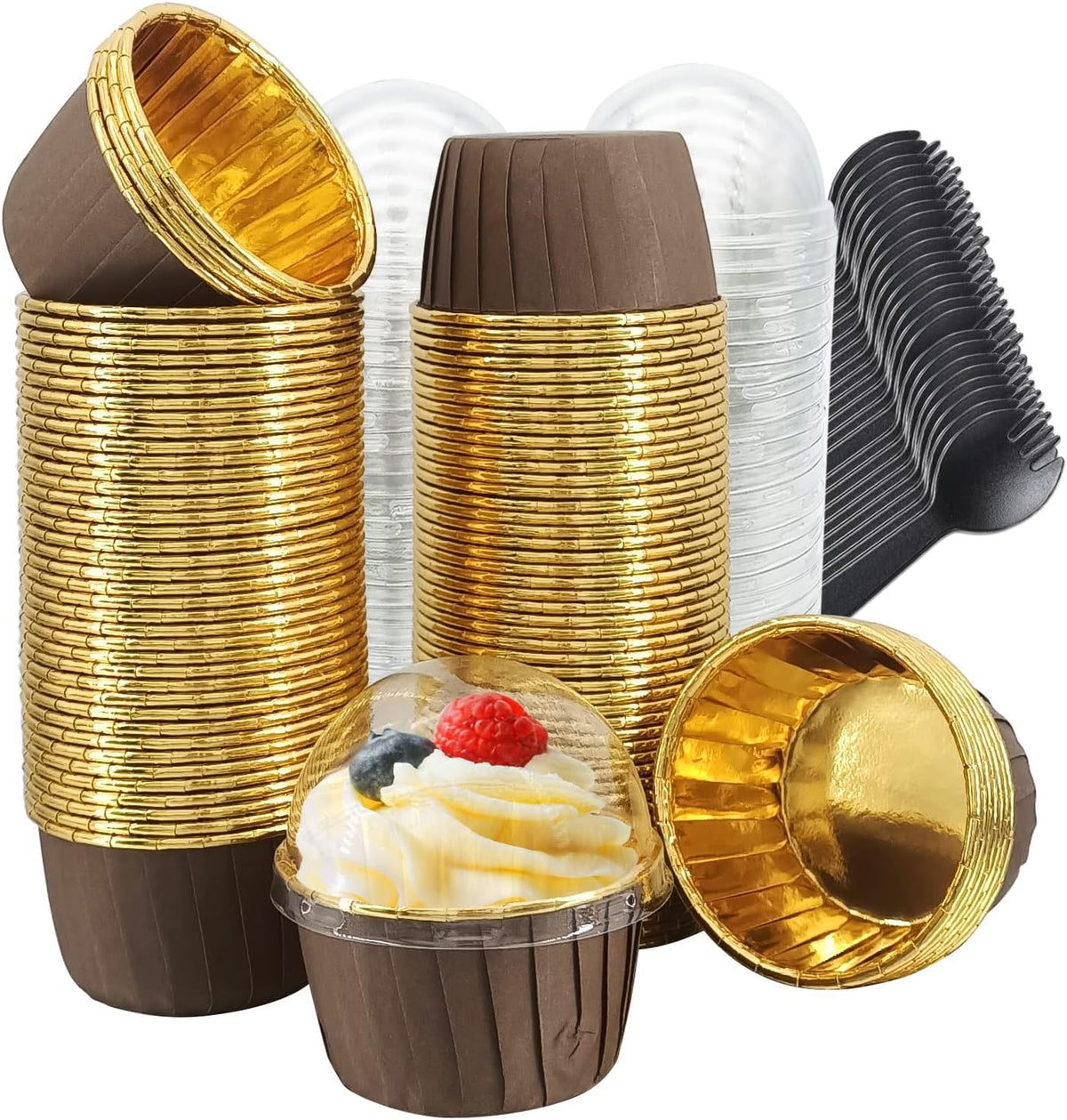 Muffin Cups with Lids 100Pack,Free-Air 3.5Oz Foil Cupcake Liners,Mini Muffin Liners Cupcake Baking