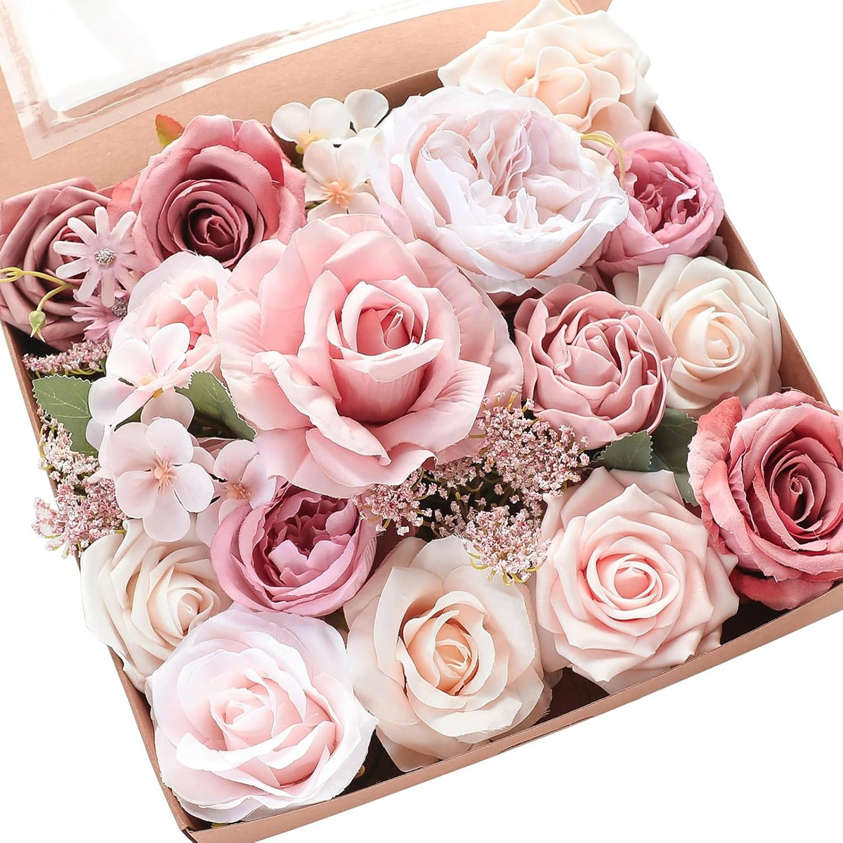 Floroom Dusty Rose Cream Artificial Flowers Fake Roses Peonies and Greenery Combo Box Set for DIY