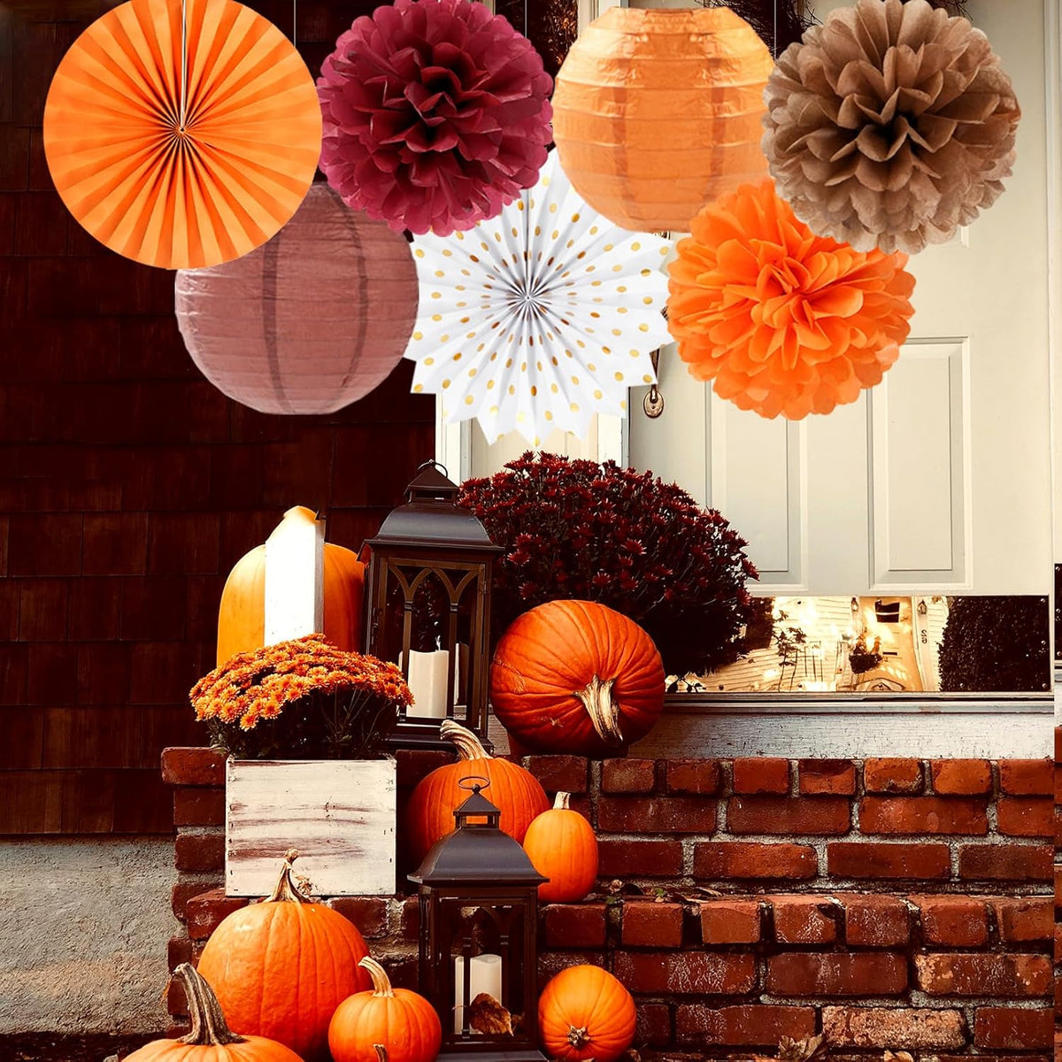 Burgundy Brown-Orange Baby-Shower Boho Party-Decorations - 20pcs Fall Autumn Paper Lanterns