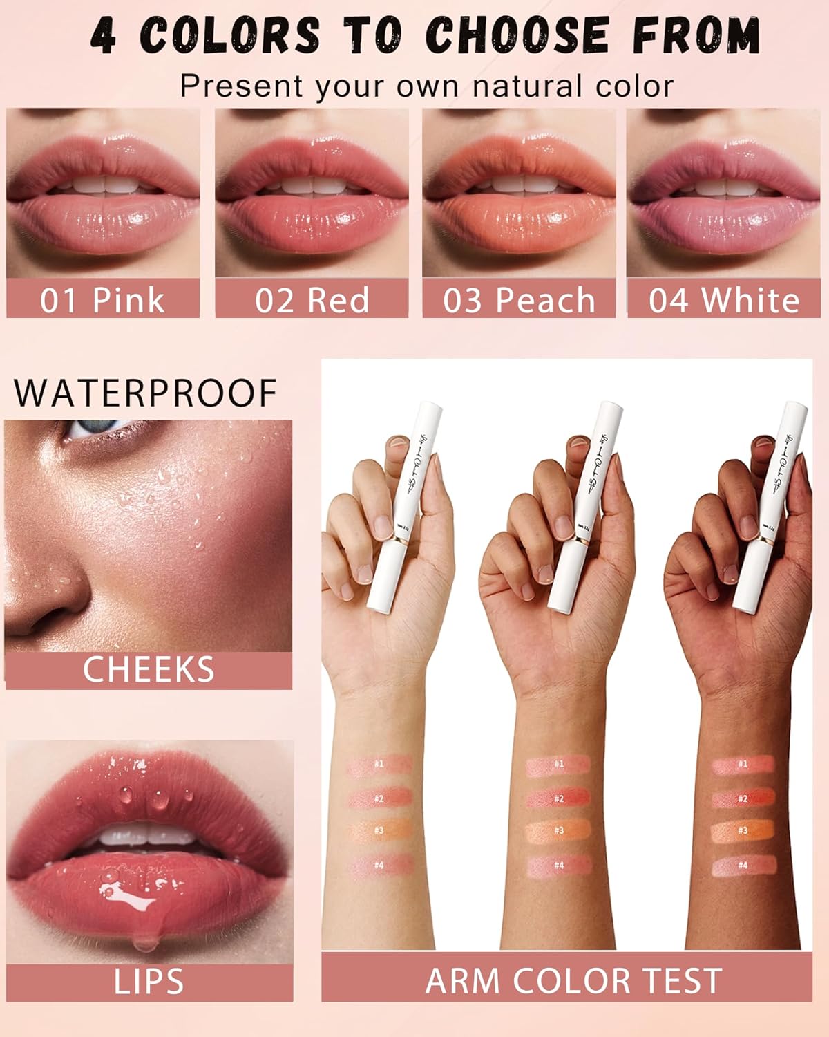 PH Color Changing Lipstick, Waterproof Temperature Color Change Lip Balm, Multi-Use Lip and Cheek