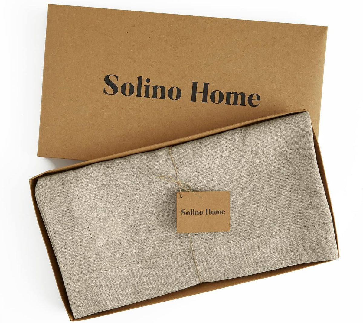 Solino Home Linen Natural Tablecloth 60 x 108 Inch - 100% Pure Linen Rectangular Tablecloth