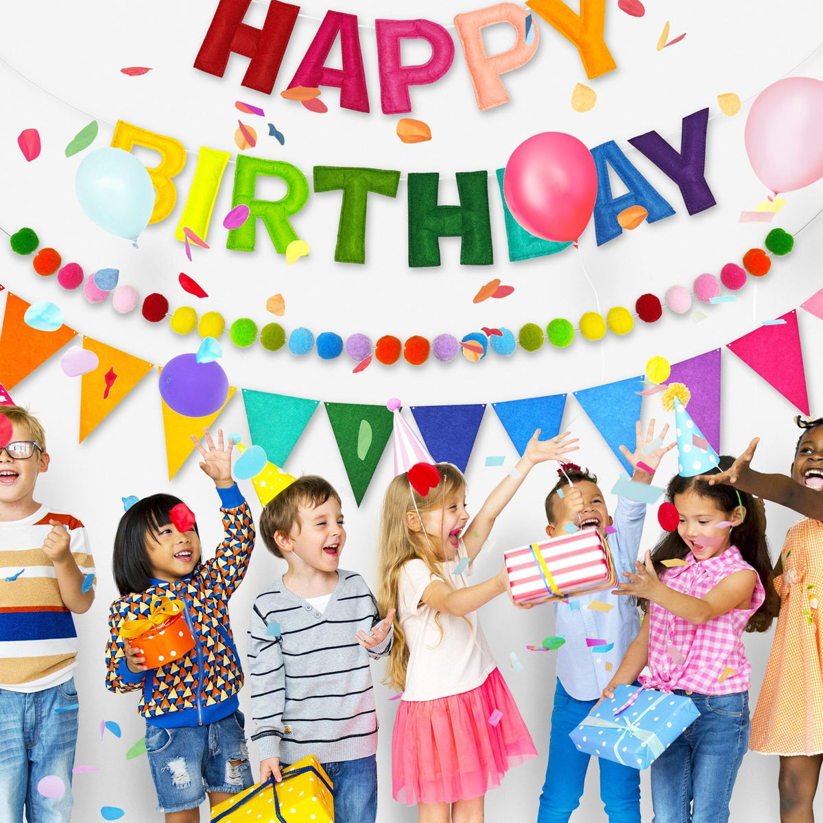 CANREVEL 3 PCS Pre-Strung 3D Happy Birthday Banner Decorations, Rainbow