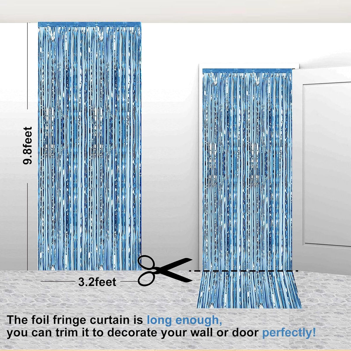 2 Pack 3.28 ft x 6.56 ft Light Blue Tinsel Curtain Party Backdrop - Metallic Foil Fringe Backdrop