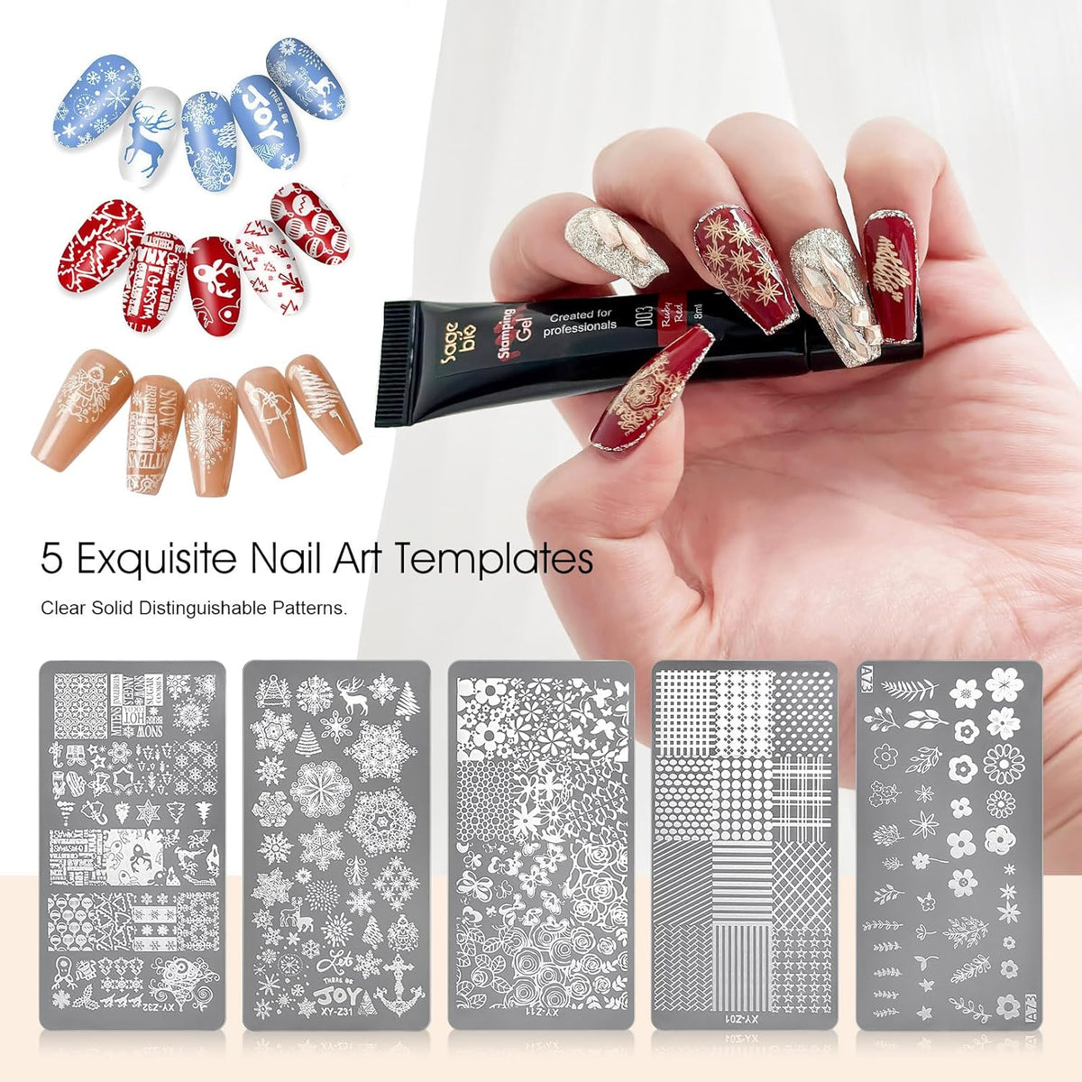 8 Colors Nail Stamping Polish Gels +5Pcs Stamp Print Templates+A set of Stamper with Scraper