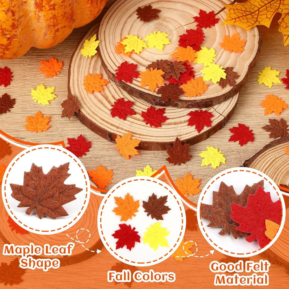 MARFOREVER Fall Felt Maple Leaf Confetti, 500Pcs Thanksgiving Leaves Confetti Decorations Mixed