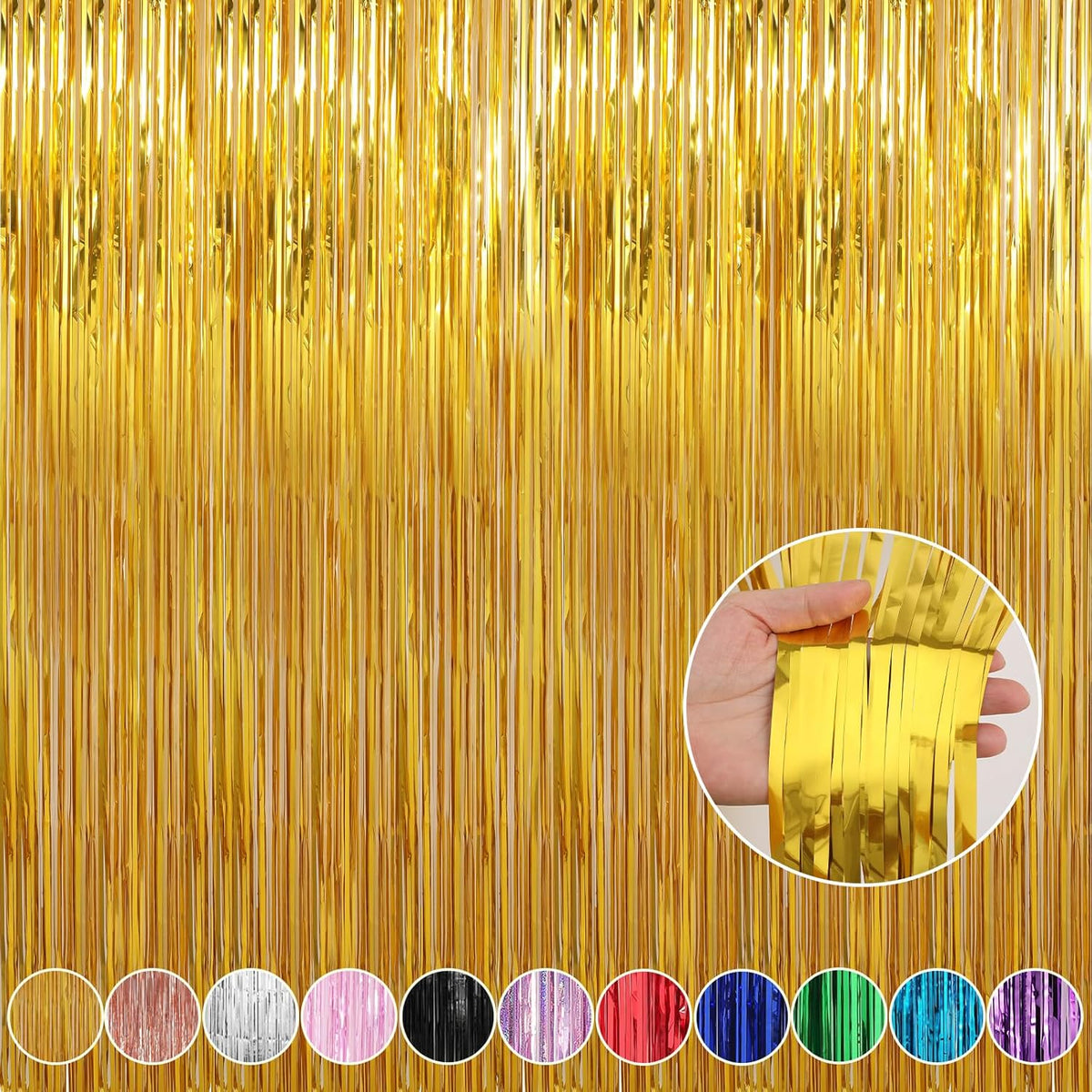Crosize 4 Pack 3.3 x 8.2 ft Gold Foil Fringe Curtains Party Decorations, Gold Tinsel Curtain