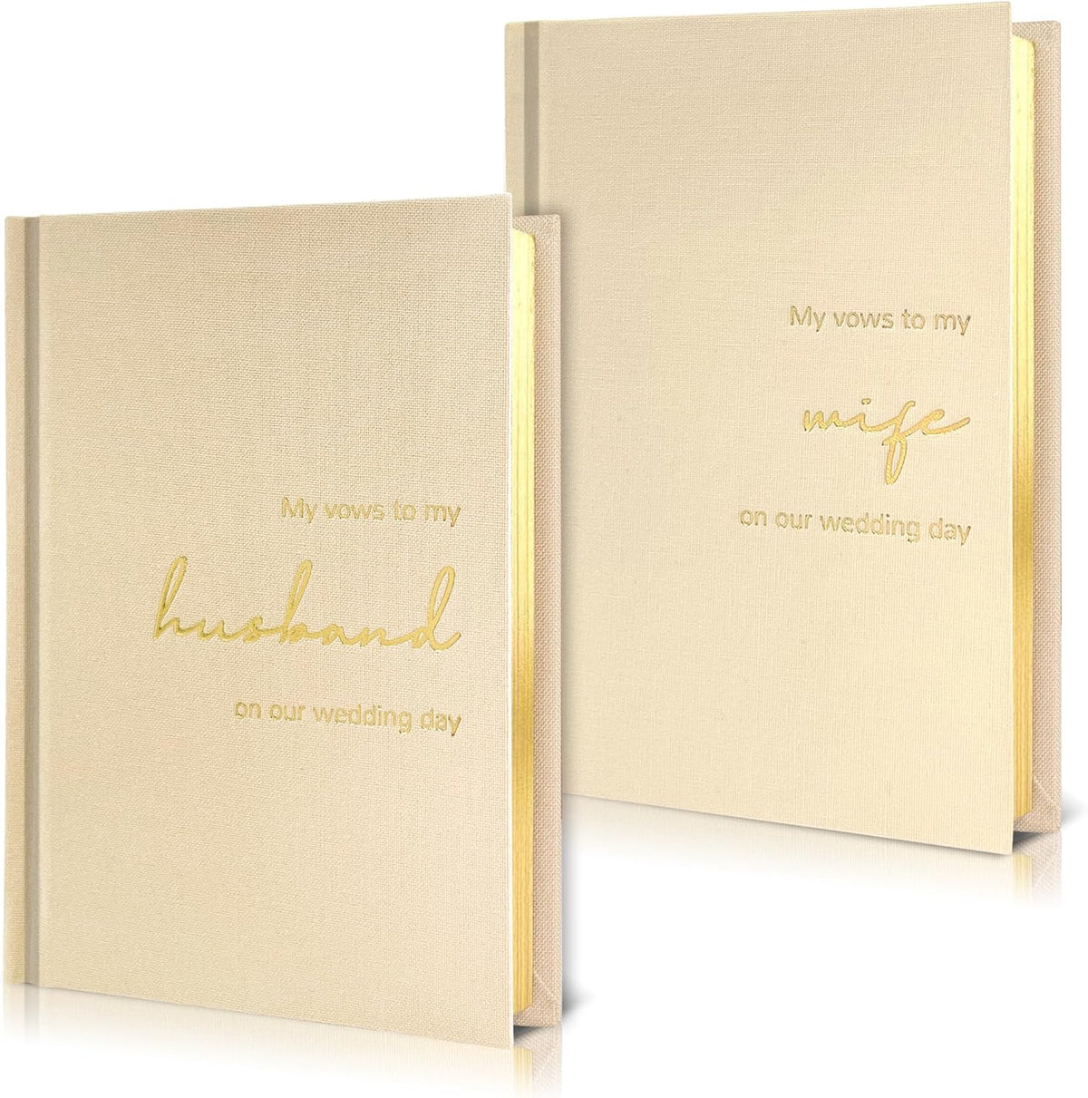 Vow Books His and Hers Set of 2 Canvas Linen Wedding Vow Books Husband and Wife Hard Cover Vow