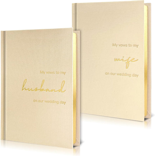 Vow Books His and Hers Set of 2 Canvas Linen Wedding Vow Books Husband and Wife Hard Cover Vow