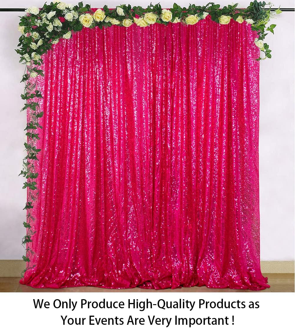 ShinyBeauty Hot Pink Sequin-Backdrop-Curtain 2Panels 5FTx10FT Glitter Wedding, Photography