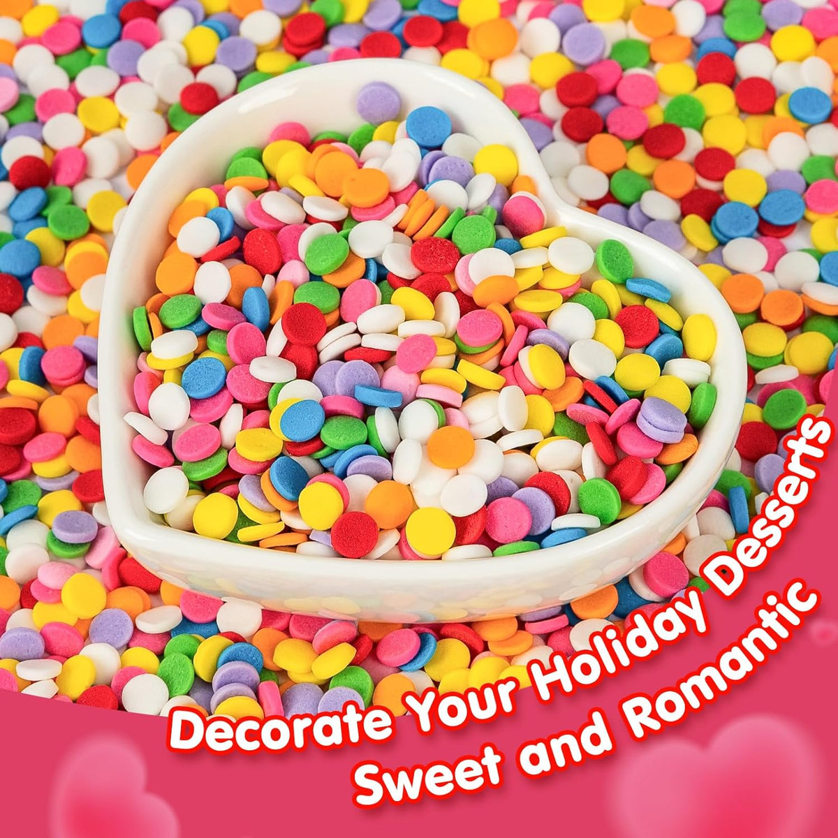 Edible Confetti Sprinkles,Colorful Round Cake Decoration for Desserts,Rainbow Circular Candy,Pastel