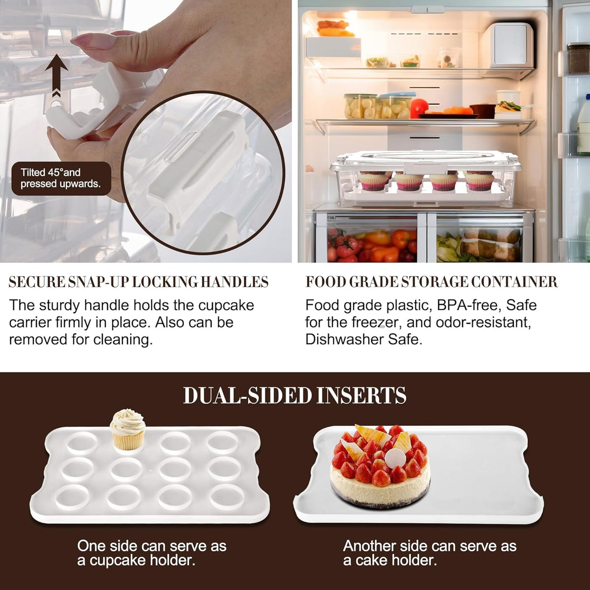 ARC 3-Tiers Cupcake Carrier (White) - Cupcake Holder and Cake Transport Container that Holds up to