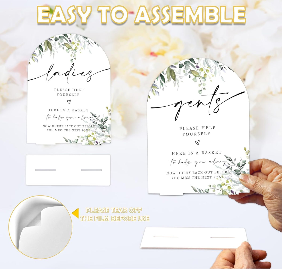 2 Pcs Greenery Wedding Bathroom Ladies & Gents Signs, 6 x 8 Inch White Arch Acrylic Wedding Sign