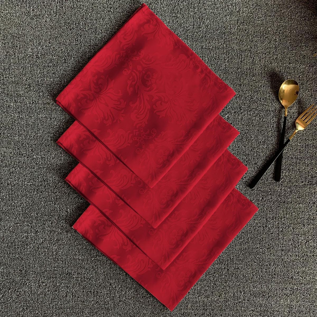 SASTYBALE Cloth Napkins Square 20 x 20 Inch Set of 4, Washable Reusable Jacquard Damask Christmas