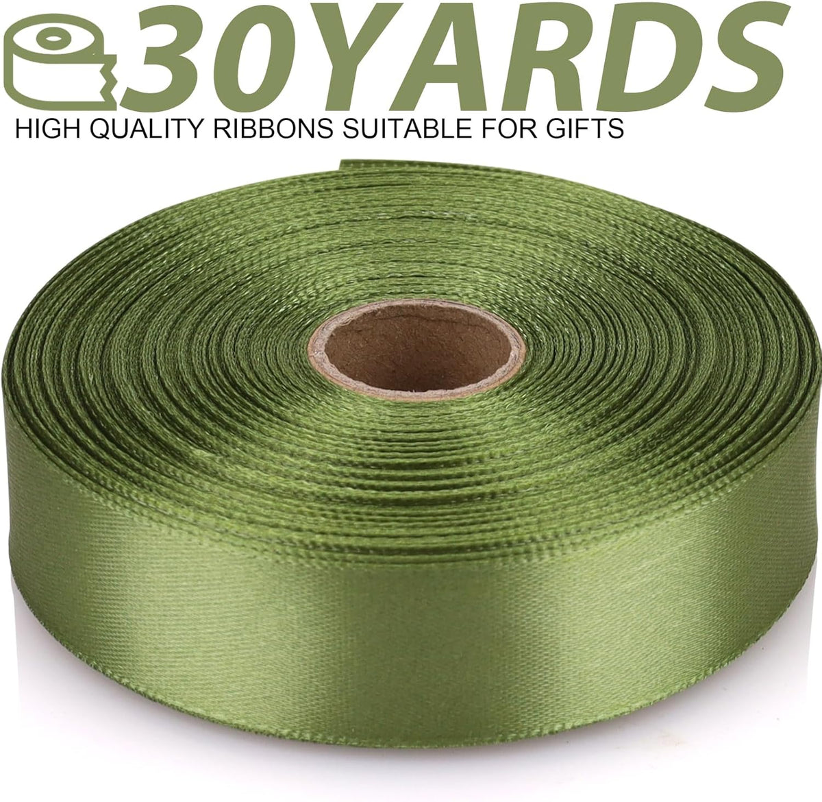Olive Green Satin Craft Ribbon - 7/8 Inch, 30 Yards - Single Face Polyester for Handmade Roses