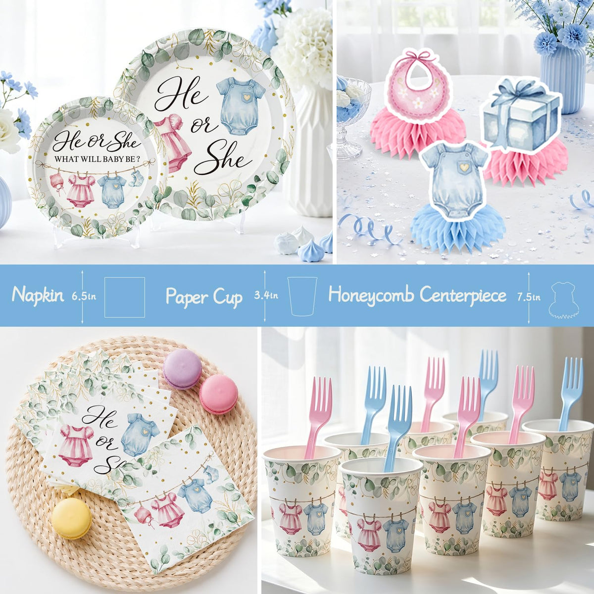 Yingoto 215PCS He or She Gender Reveal Decorations Serves 25