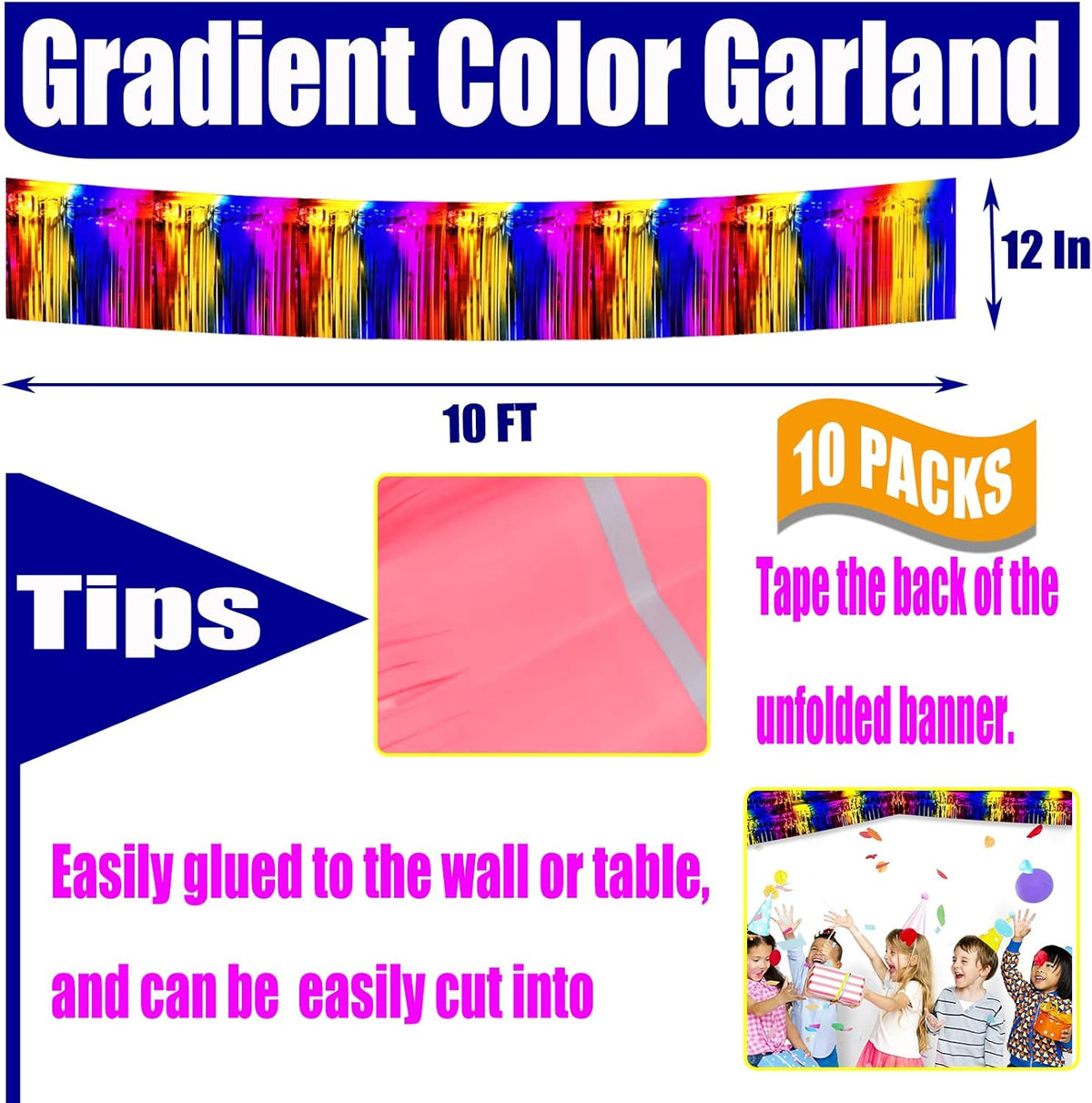 10 Pack 10 Feet Foil Fringe Garland Metallic Tinsel Streamers Banner Wall Hanging Curtain Backdrop