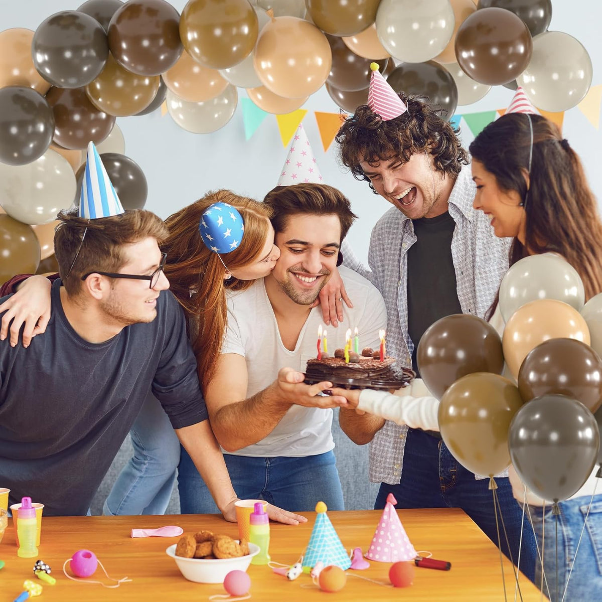 100pcs Brown Balloons - 12 Inch Dark Brown Beige Coffee Sand White & Neutral Balloons for Birthday