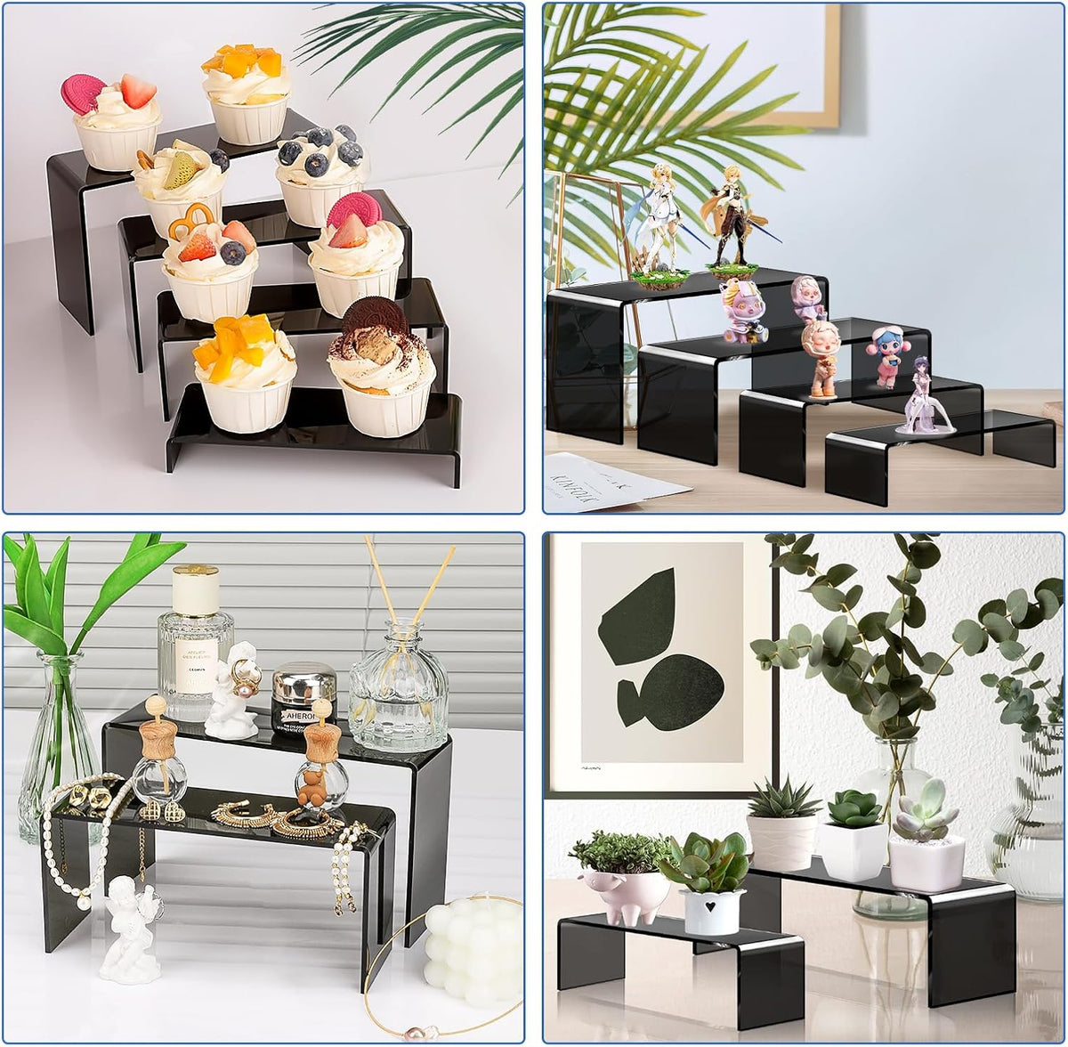Aheroi Acrylic Risers, 8 Pcs 2 Set(7”L~8”L~9”L) Display Risers, Black Arylic Display Stands Acrylic