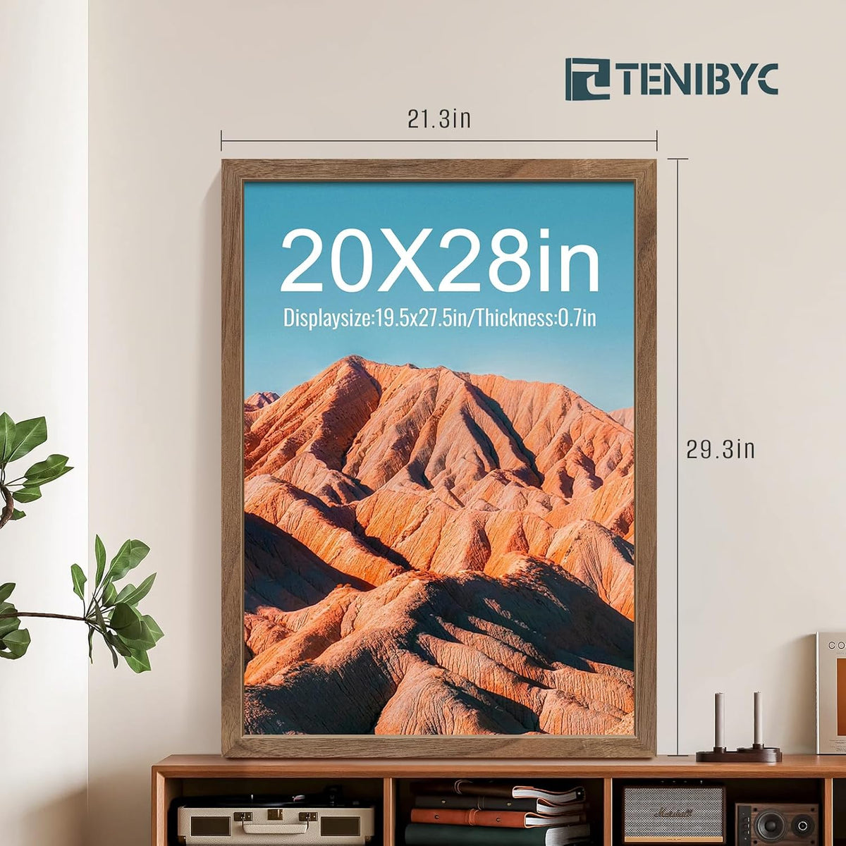 20x28 Picture Frame 4 Pack - Brown Walnut Wood, 20 x 28 Poster Frame for Gallery, Home and Office