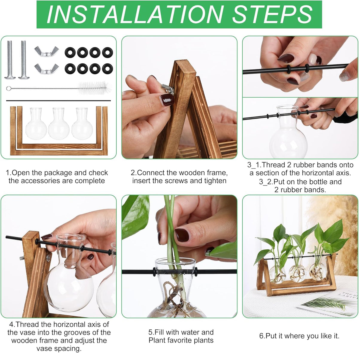 YIBOT Plants Propagation Stations,Desk Plant Terrarium with Retro Wooden Stand,Plant Lover Gifts